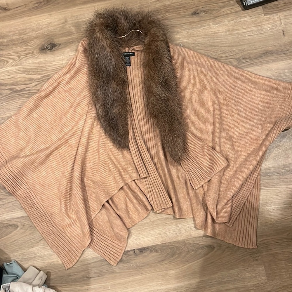INC poncho cardigan tan fur